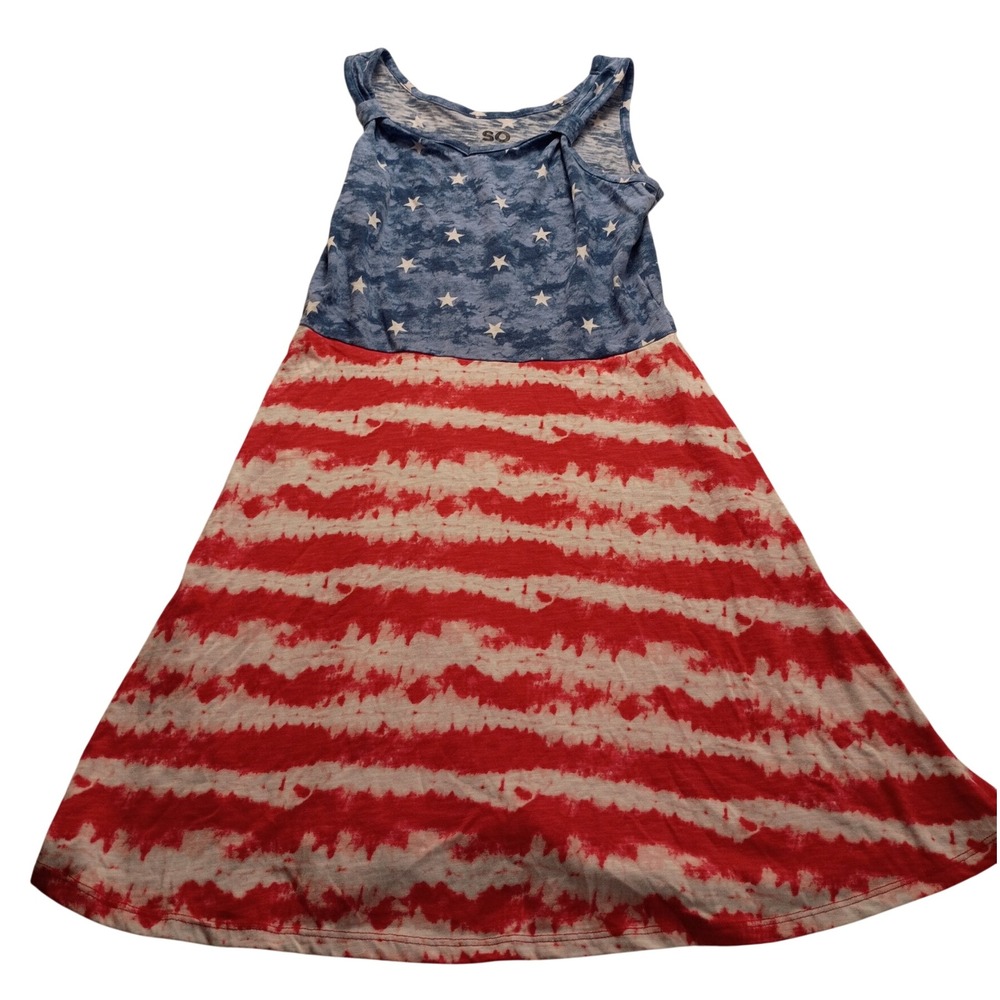 SO Patriotic Americana Stars and Stripes Tie Dye Tank Dress Red White Blue NWOT